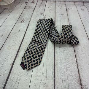vintage briar silk neck tie woven in england paisley tan navy all over design